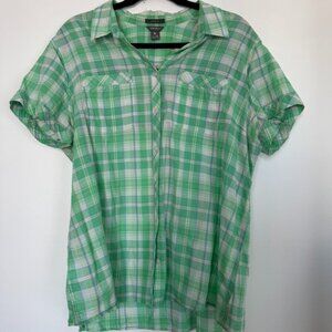 Eddie Bauer Green Plaid Button-Up Shirt | Women’s 2XL | Classic Fit